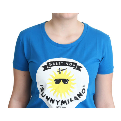Moschino Blue Cotton Sunny Milano Print Tops T-shirt