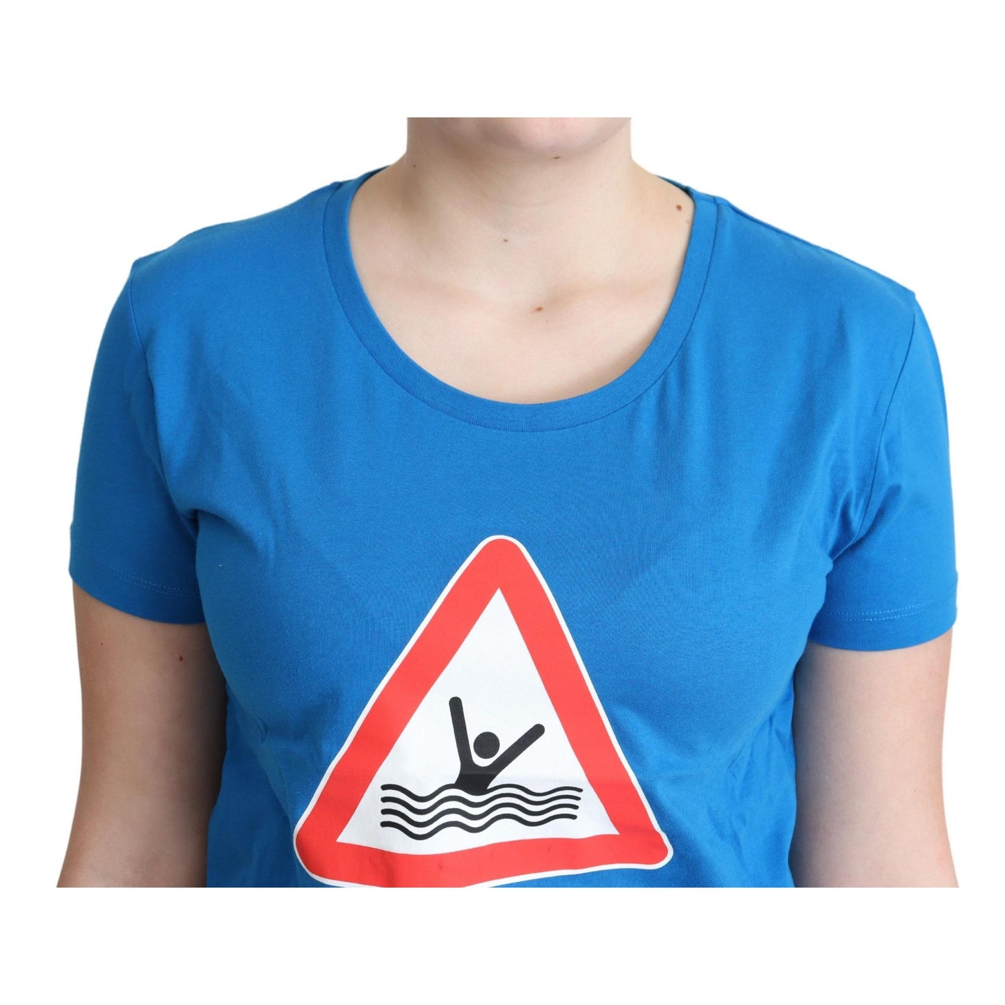 Moschino Blue Cotton Swim Graphic Triangle T-shirt