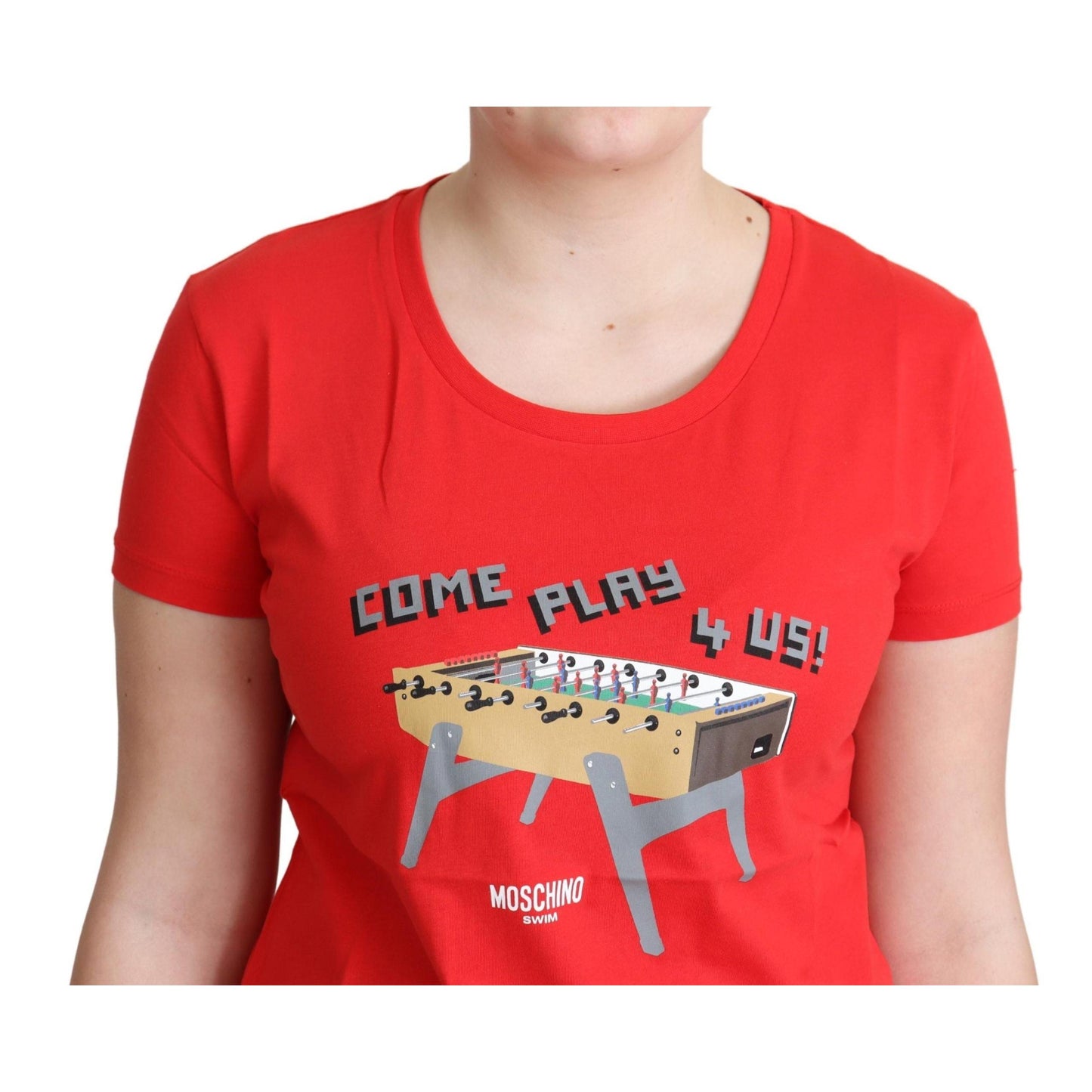 Moschino Red Cotton Come Play 4 Us Print Tops Blouse T-shirt