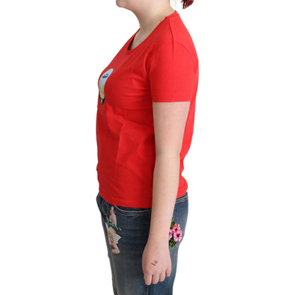 Moschino Red Printed Cotton Short Sleeves Tops Blouse T-shirt