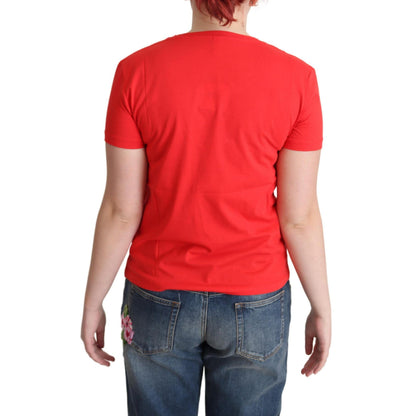Moschino Red Printed Cotton Short Sleeves Tops Blouse T-shirt