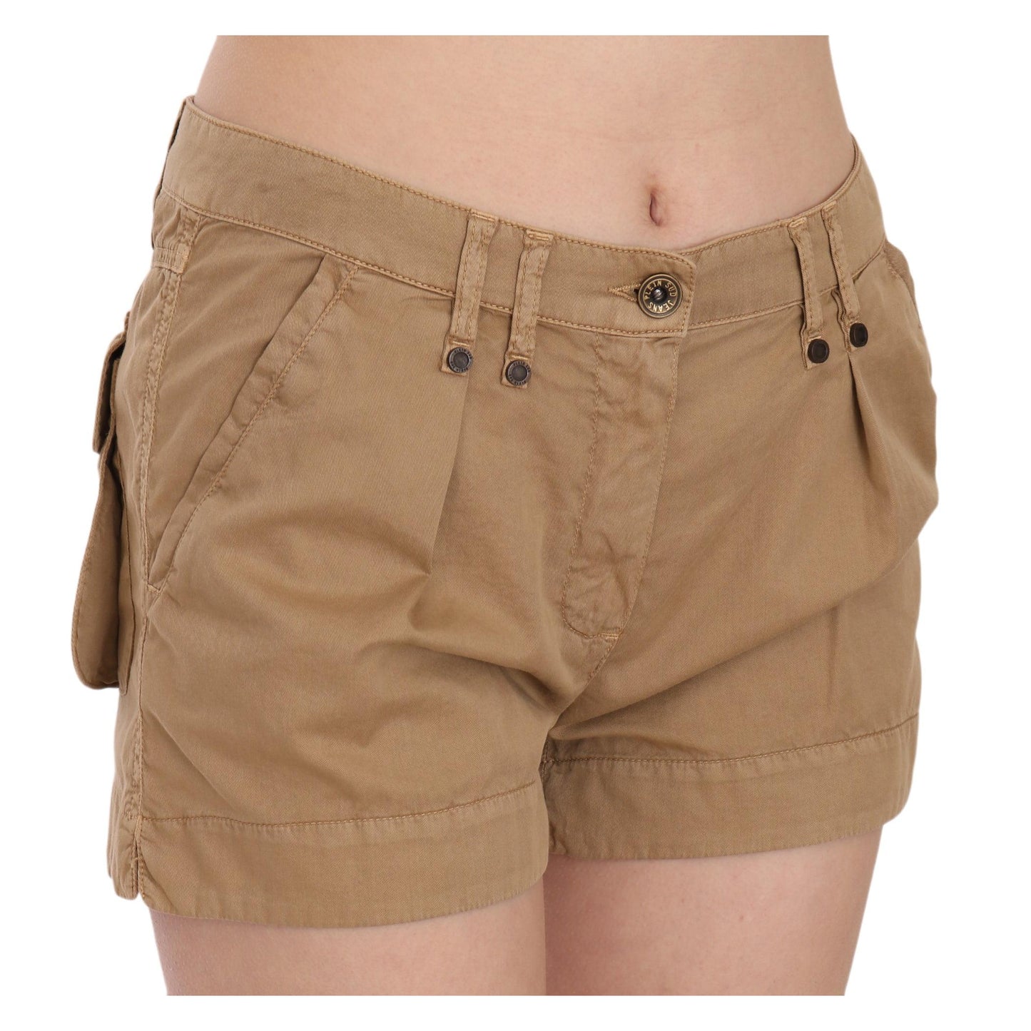 PLEIN SUD Brown Mid Waist 100% Cotton Mini Shorts