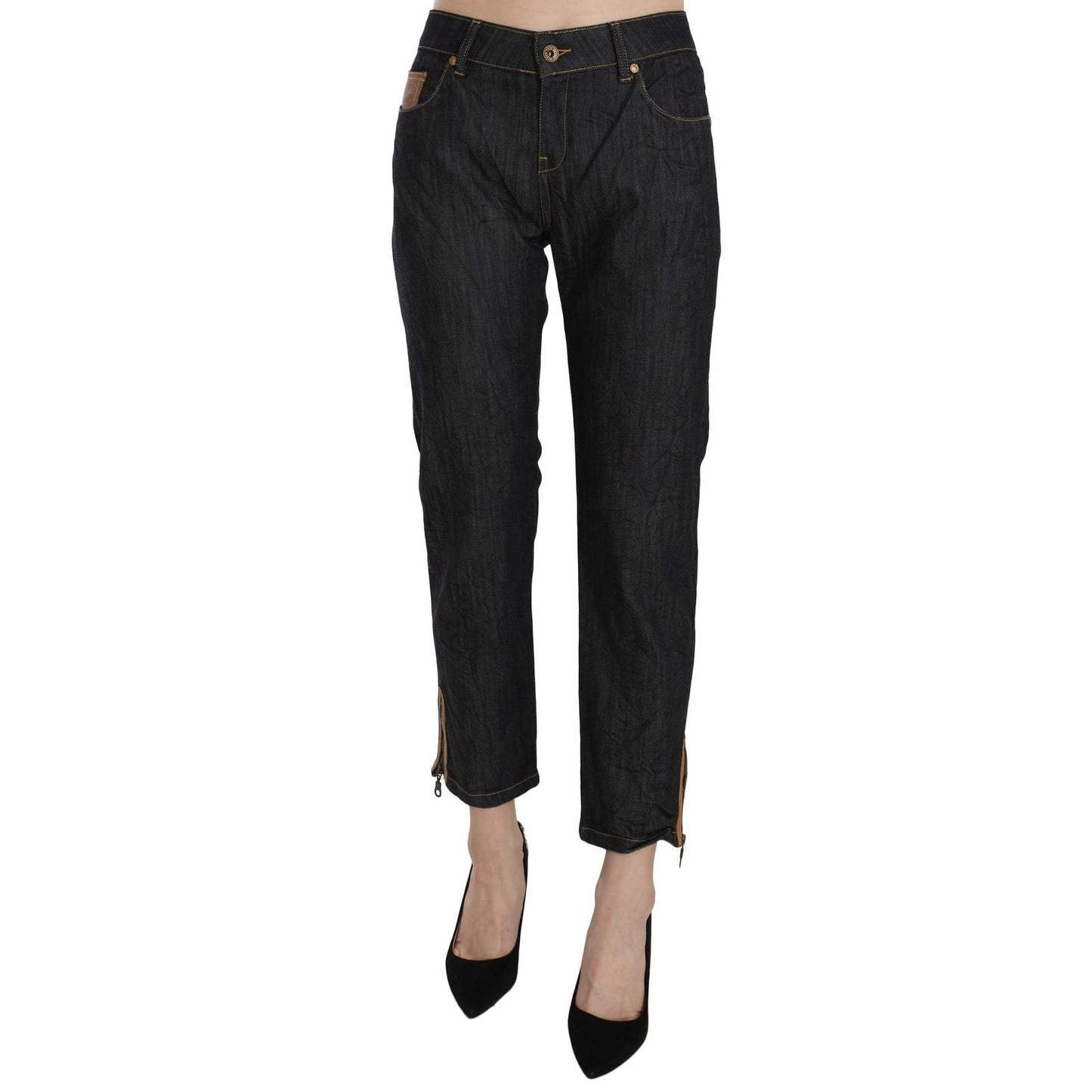 PLEIN SUD Cotton Blue High Waist Straight Cropped Trouser Jeans