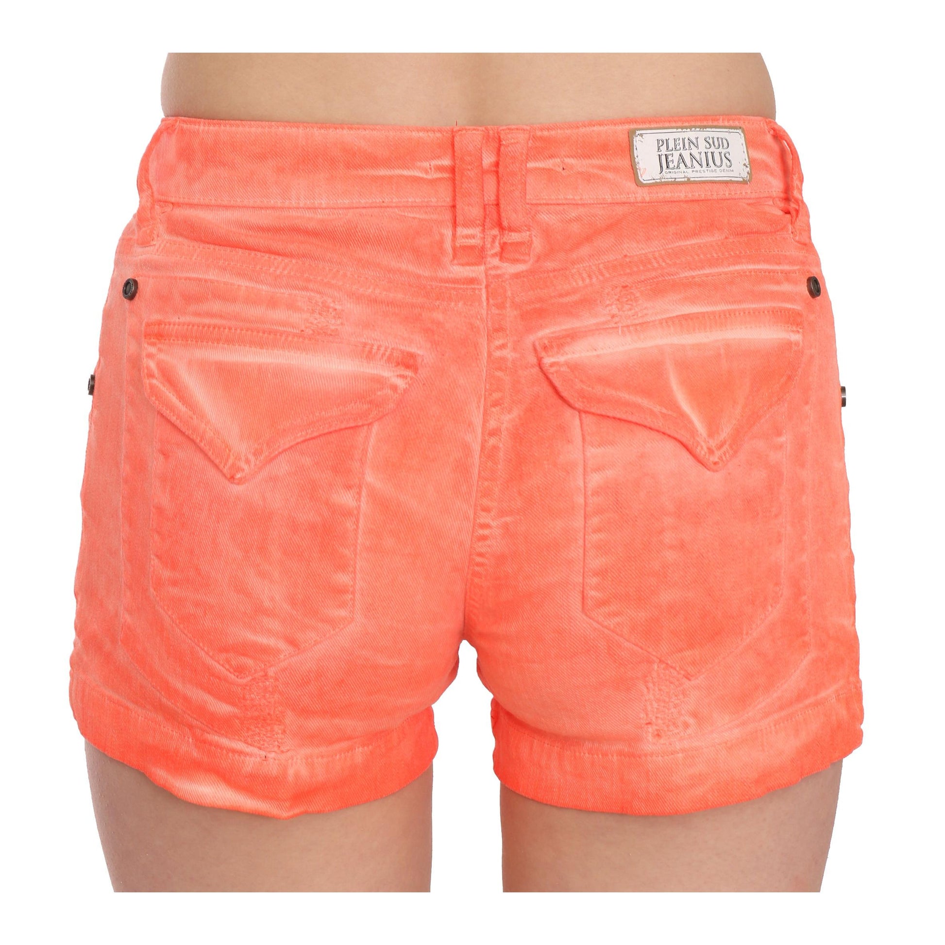 PLEIN SUD Orange Mid Waist Cotton Denim Mini Shorts