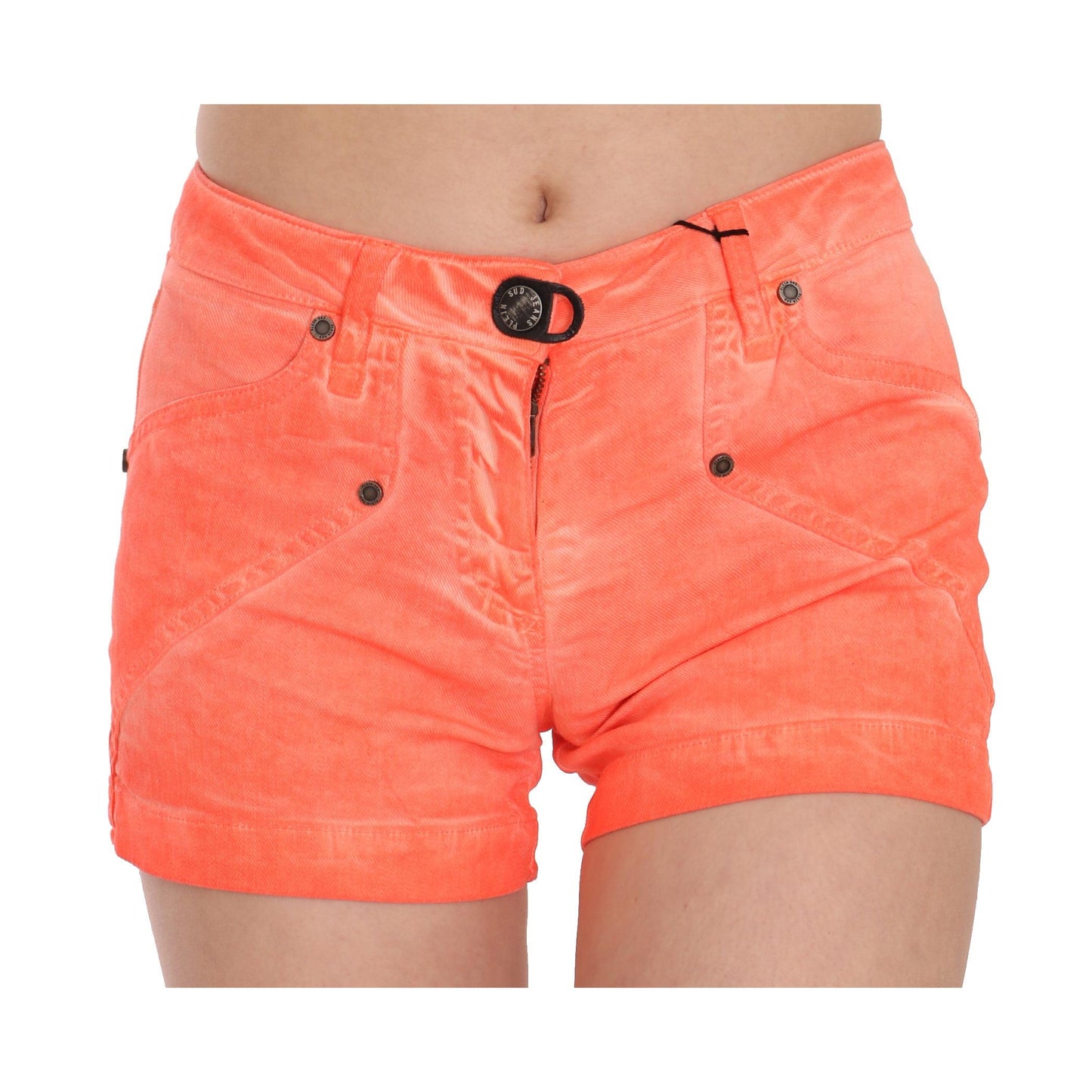 PLEIN SUD Orange Mid Waist Cotton Denim Mini Shorts