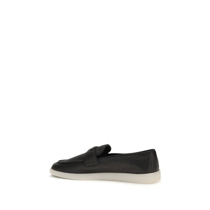 Prada Black Calf Leather Bos Taurus Slip-On Loafers