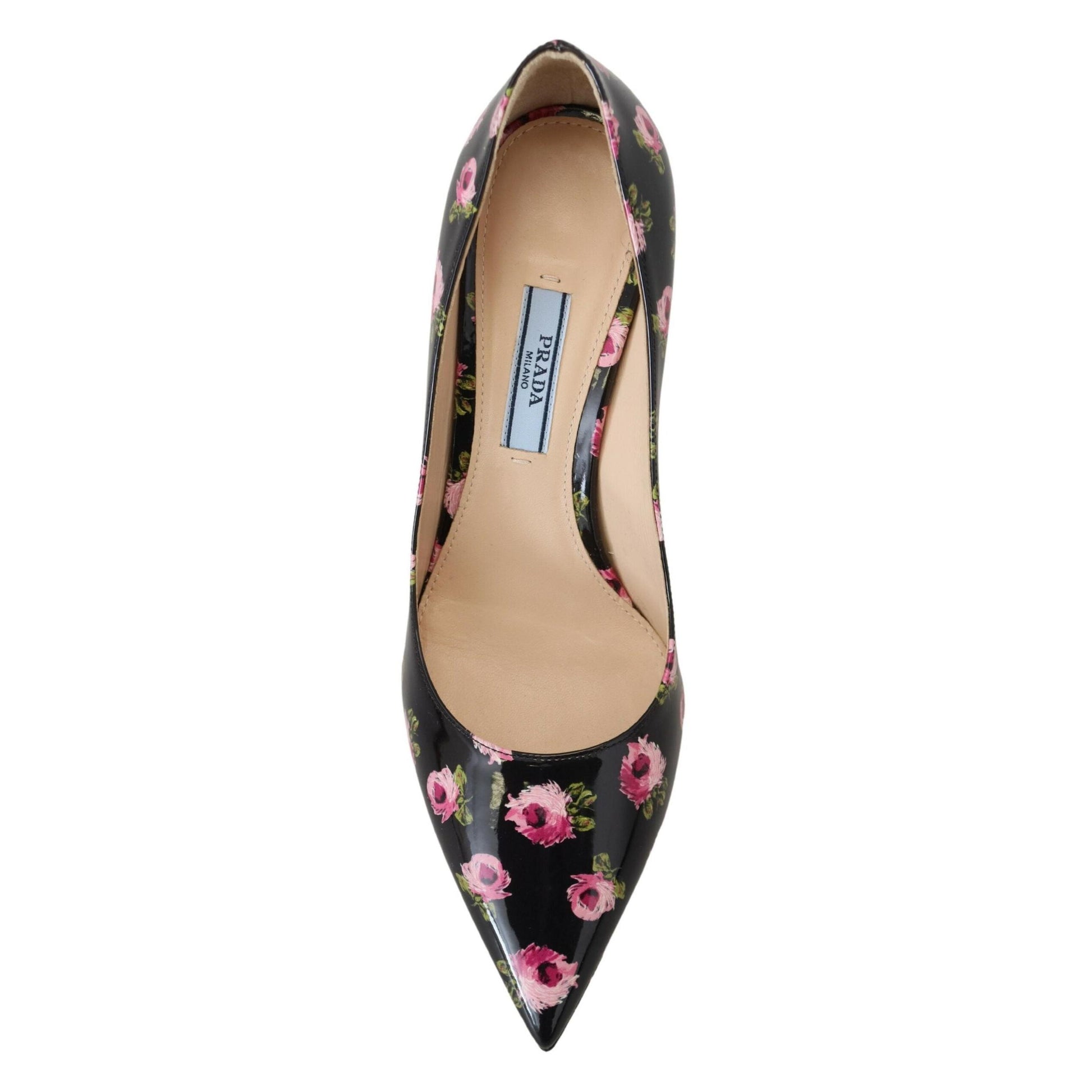 Prada Black Leather Floral Heels Stilettos Pumps