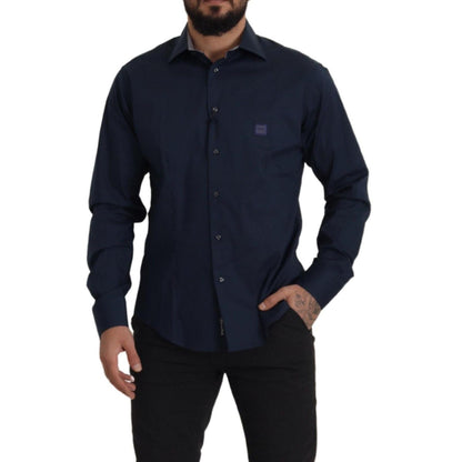 Roberto Cavalli Navy Blue Cotton Dress Formal Shirt