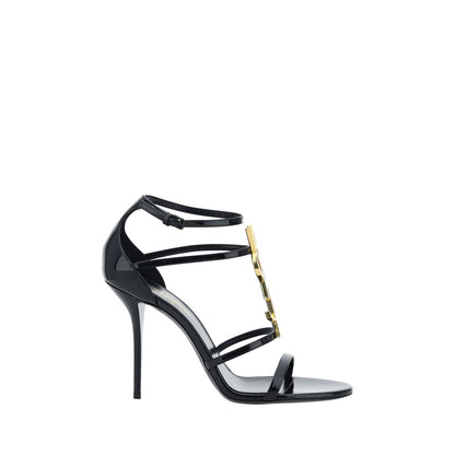 Saint Laurent Black Calf Leather Bos Taurus Stiletto Heel Sandals