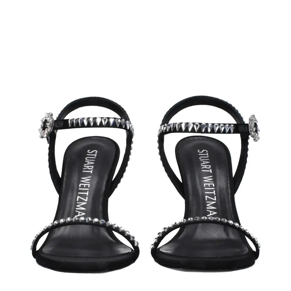 Stuart Weitzman Black Satin Stiletto Heels Sandals