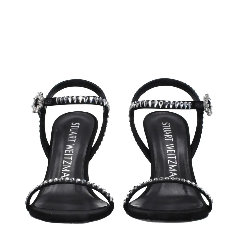 Stuart Weitzman Black Satin Stiletto Heels Sandals