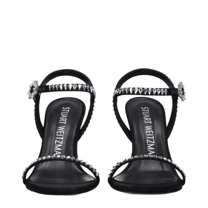Stuart Weitzman Black Satin Stiletto Heels Sandals