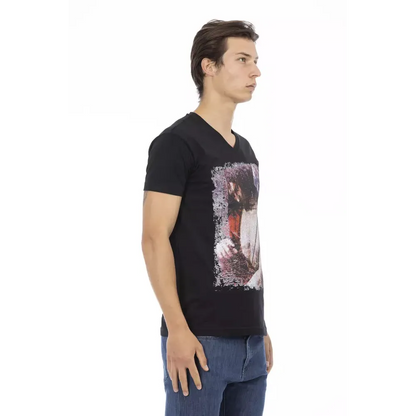 Trussardi Action Black Cotton Men's V-Neck T-Shirt