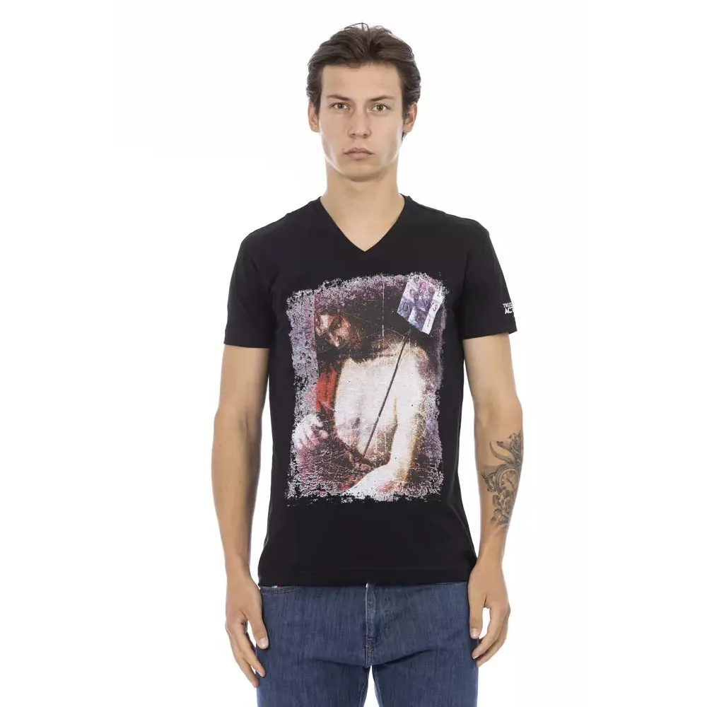 Trussardi Action Black Cotton Men's V-Neck T-Shirt