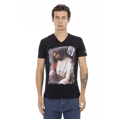 Trussardi Action Black Cotton Men's V-Neck T-Shirt