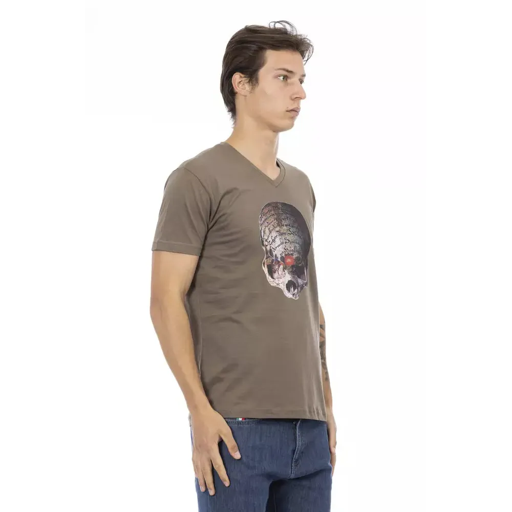 Trussardi Action Brown Cotton Men's V-Neck T-Shirt