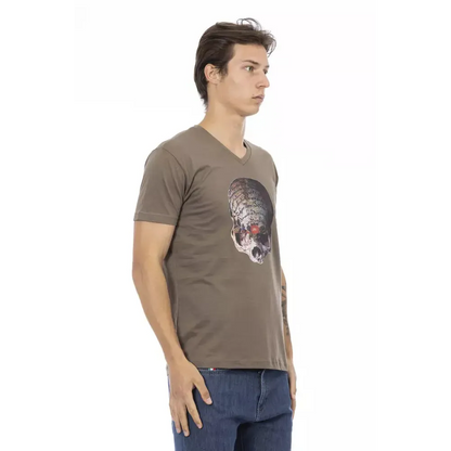 Trussardi Action Brown Cotton Men's V-Neck T-Shirt