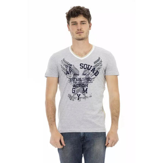 Trussardi Action Gray Cotton Men's V-Neck T-Shirt