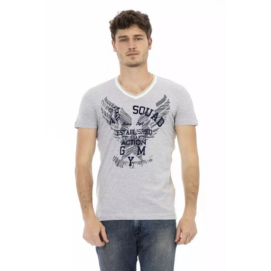 Trussardi Action Gray Cotton Men's V-Neck T-Shirt