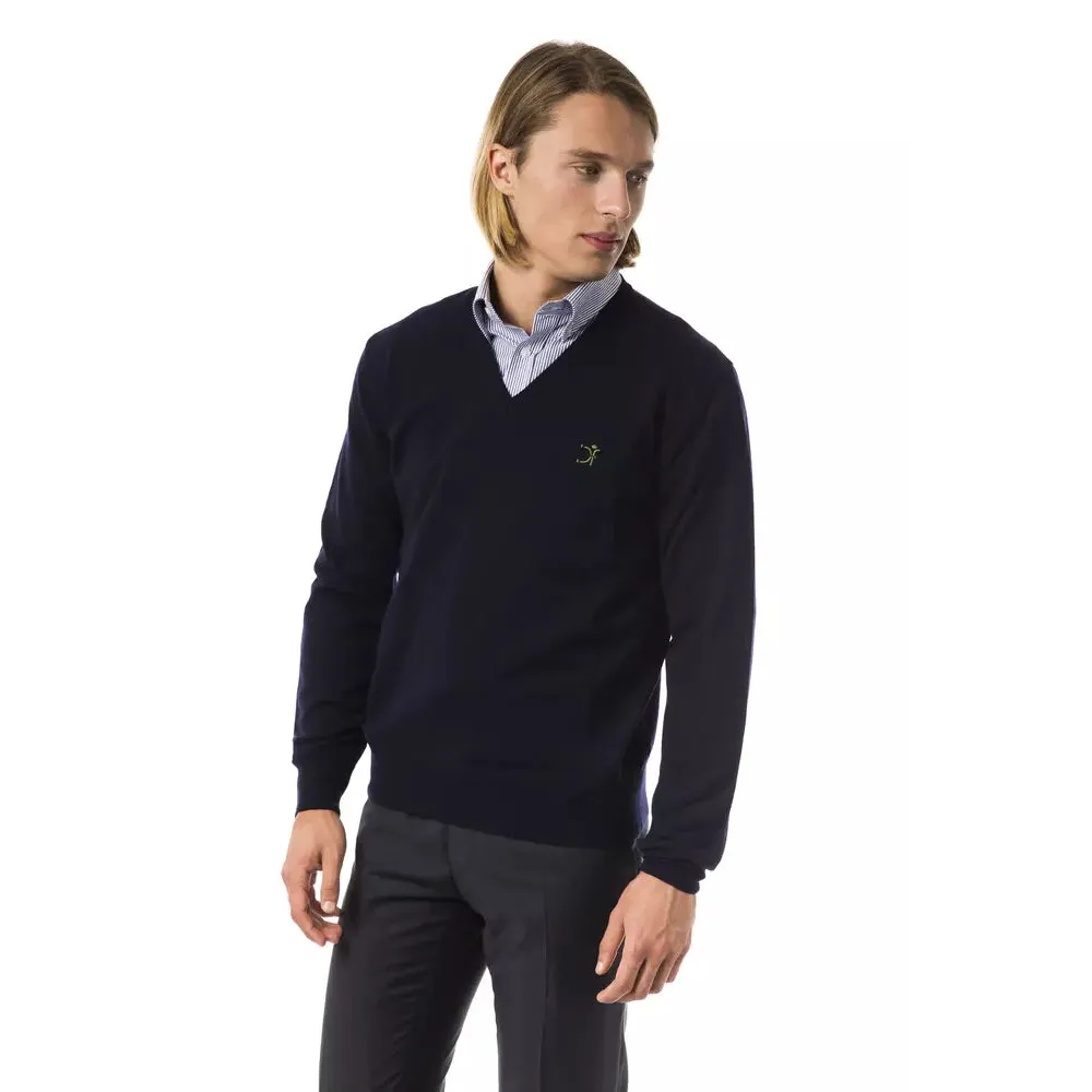 Uominitaliani Blue Merino Wool Men Sweater