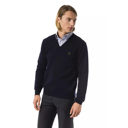 Uominitaliani Blue Merino Wool Men Sweater