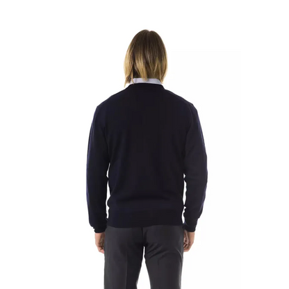 Uominitaliani Blue Merino Wool Men Sweater