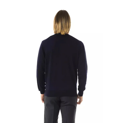 Uominitaliani Blue Merino Wool Men Sweater