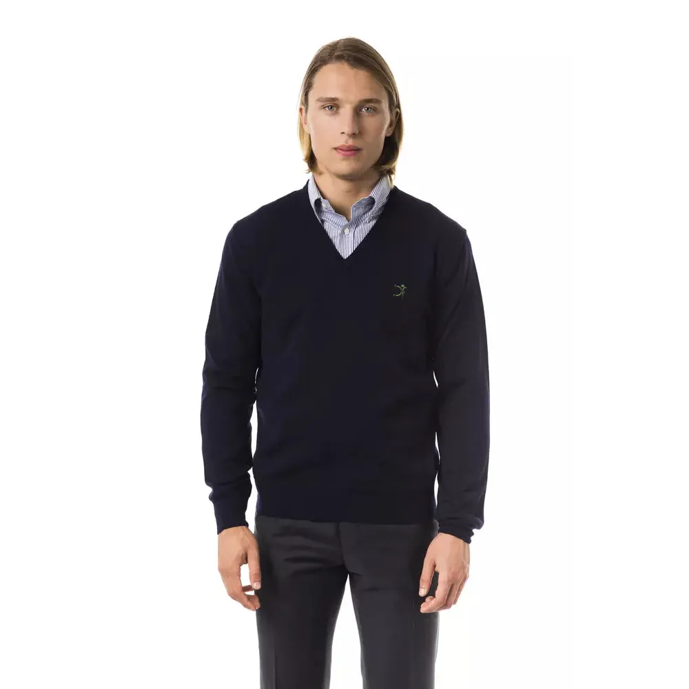 Uominitaliani Blue Merino Wool Men Sweater
