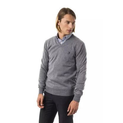 Uominitaliani Gray Merino Wool Men Sweater