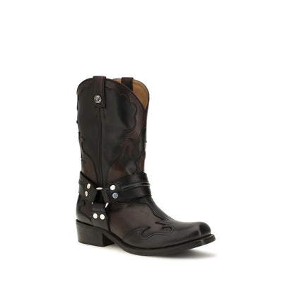 Versace Black Calf Leather Bos Taurus Ankle Boots