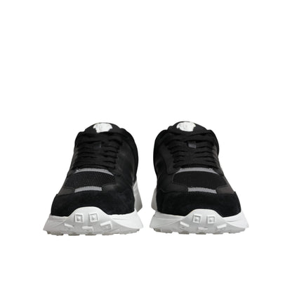 Versace Black Canvas Quad Fabric Medusa Low Top Sneaker Shoes