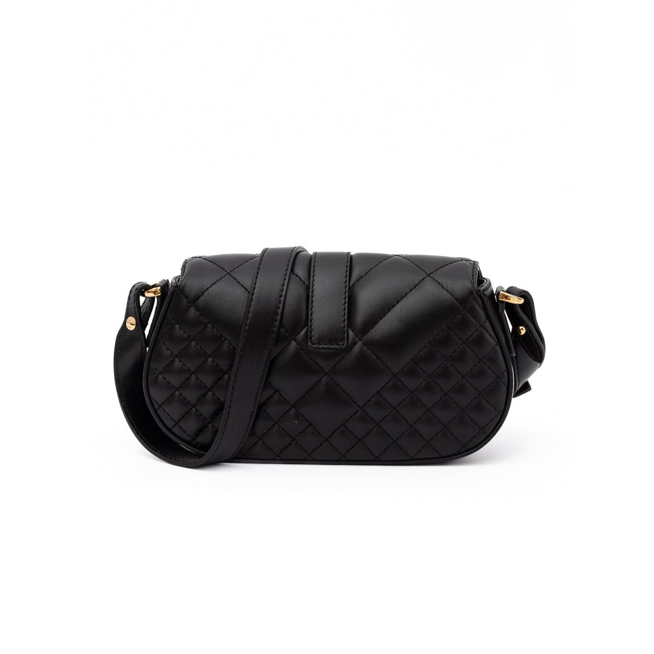 Versace Black Leather Quilted Shoulder Strap Bag