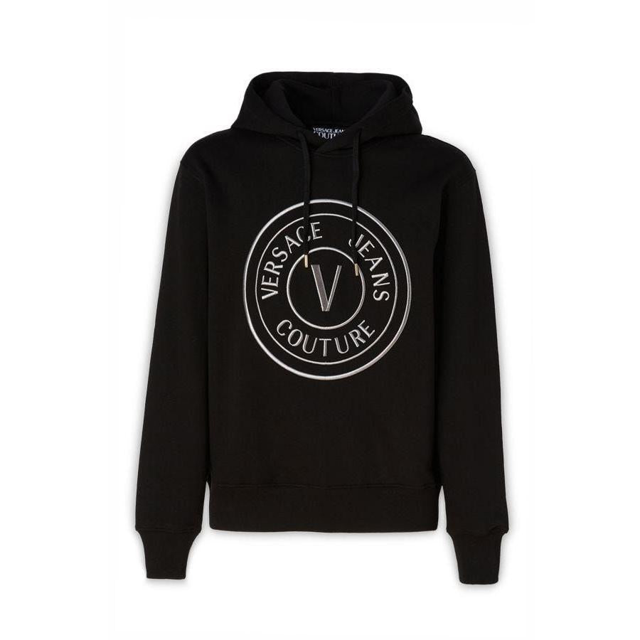 Versace Jeans Black Cotton Logo Details Hooded Sweatshirt