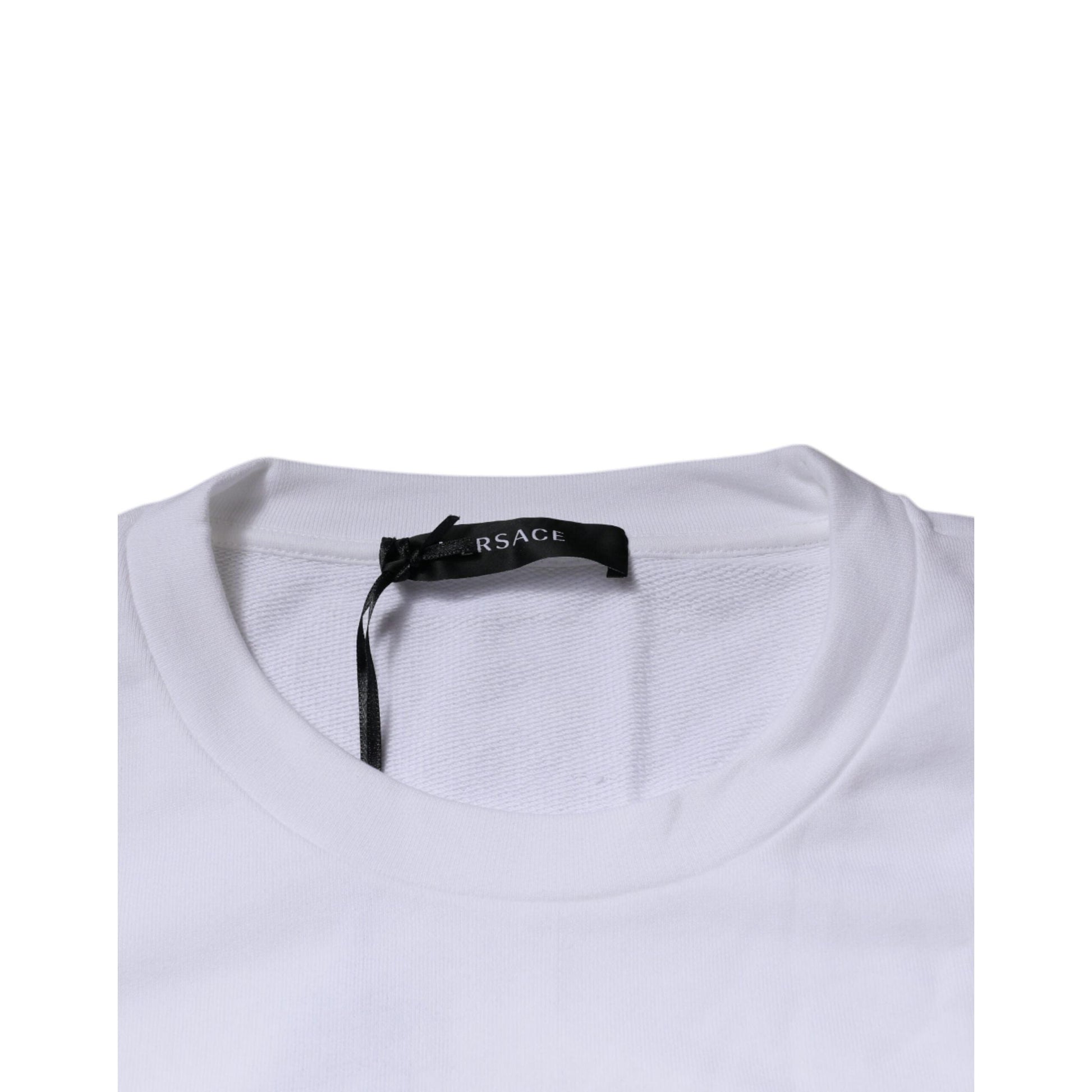 Versace White Medusa Embroidery Crew Neck Pullover Sweater