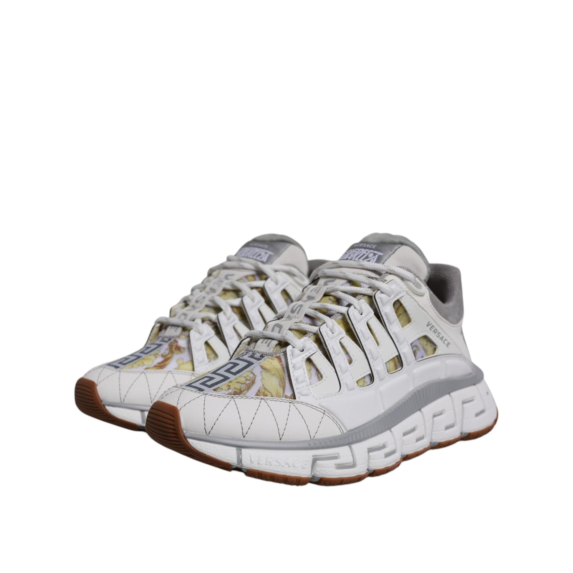Versace White Trigreca Barocco Print Low Top Sneakers Shoes