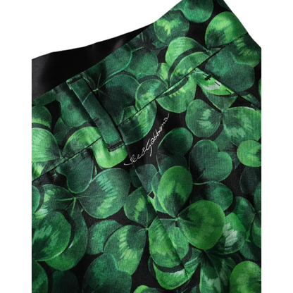 Dolce & Gabbana grønne kløver-satin bukser med gessato-broderi, outlet mærkevarer