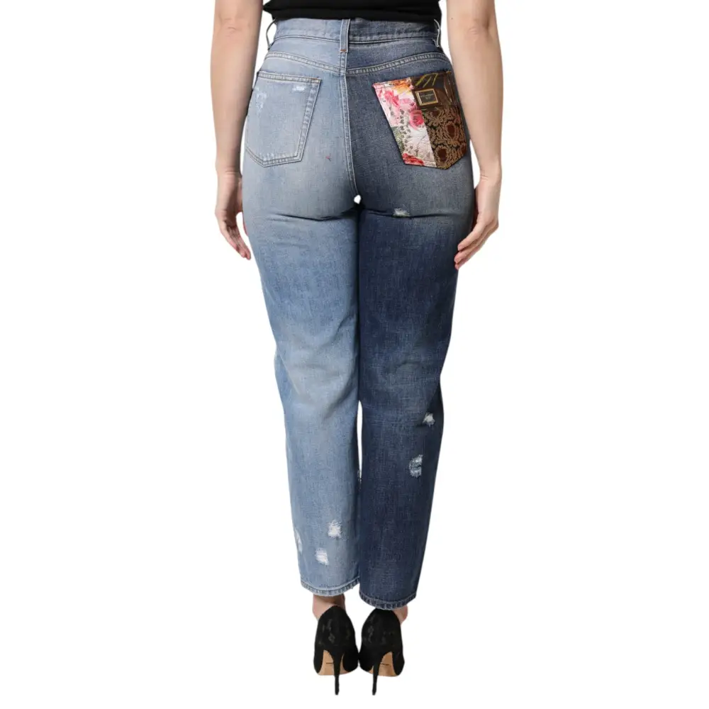 Dolce & Gabbana multicolor patchwork high waist jeans med splittfarve