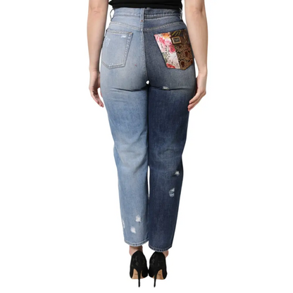 Dolce & Gabbana multicolor patchwork high waist jeans med splittfarve