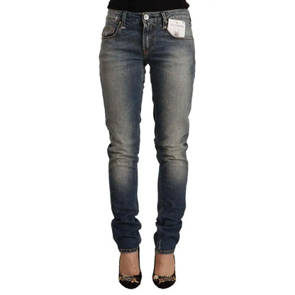 Acht Blue Washed Cotton Mid Waist Skinny Denim Jeans