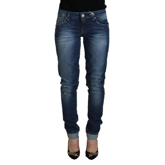 Acht Blue Washed Cotton Slim Fit Women Denim Jeans
