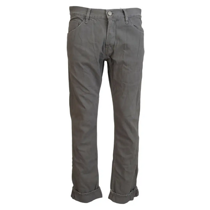 Mørkegrå bomuldsskjorte Acht Gray Cotton straight fit med rullede ben