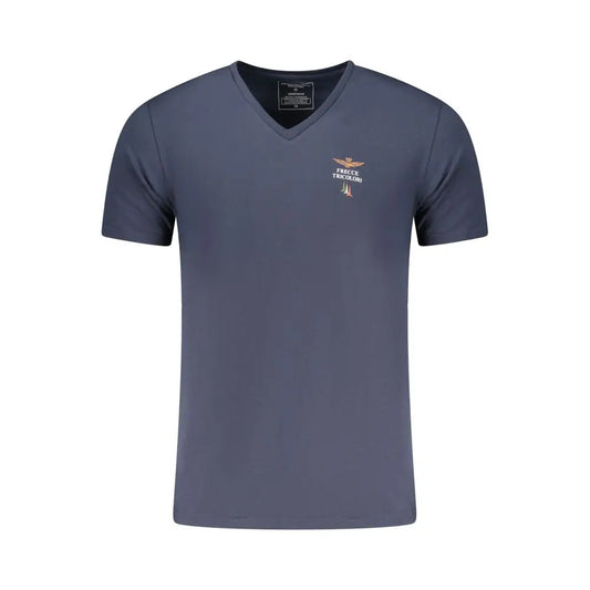 Dark blue Aeronautica Militare Blu cotton v-neck t-shirt with eagle logo