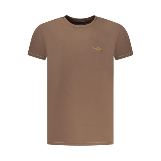 Aeronautica Militare Marrone cotton short-sleeved t-shirt in taupe with gold logo
