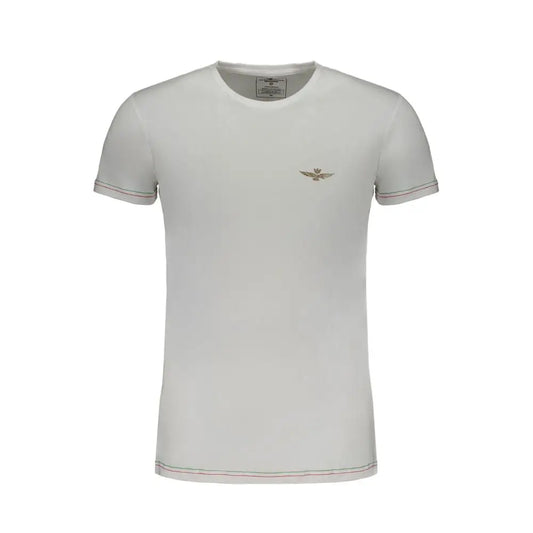Aeronautica Militare white cotton t-shirt with striped trim and logo