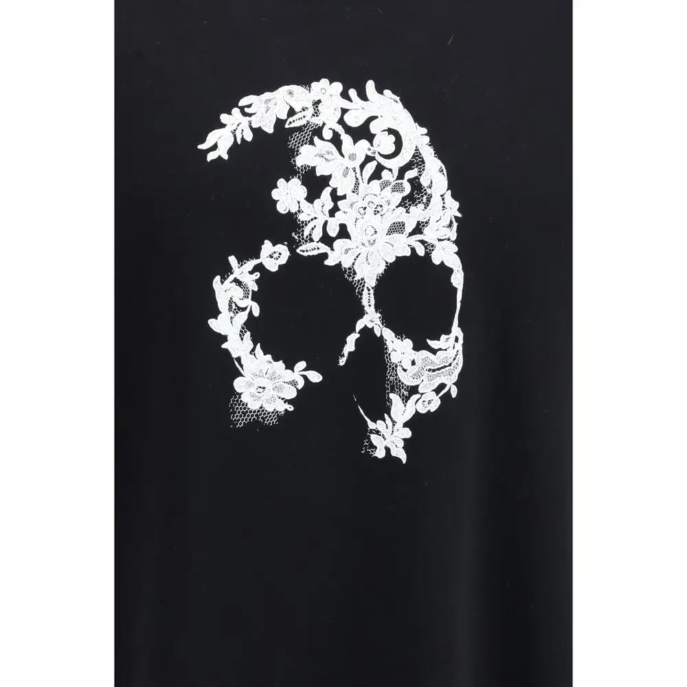 Alexander McQueen black cotton t-shirt with white lace skull design