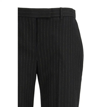 Alexander McQueen black wool pinstripe trousers med sølvtråd