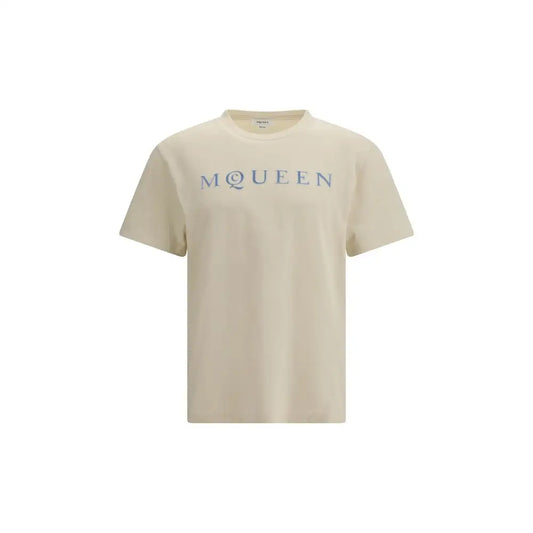 Alexander McQueen cream cotton t-shirt med subtil blå logo