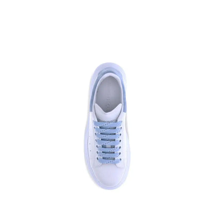 Alexander McQueen light blue calf leather Bos Taurus platform sneaker with white leather, light blue laces and accents