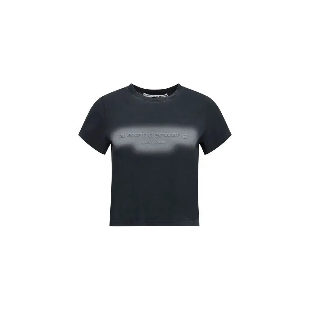 Alexander Wang sort sort grå cropped t-shirt med subtil gradient-logo på brystet