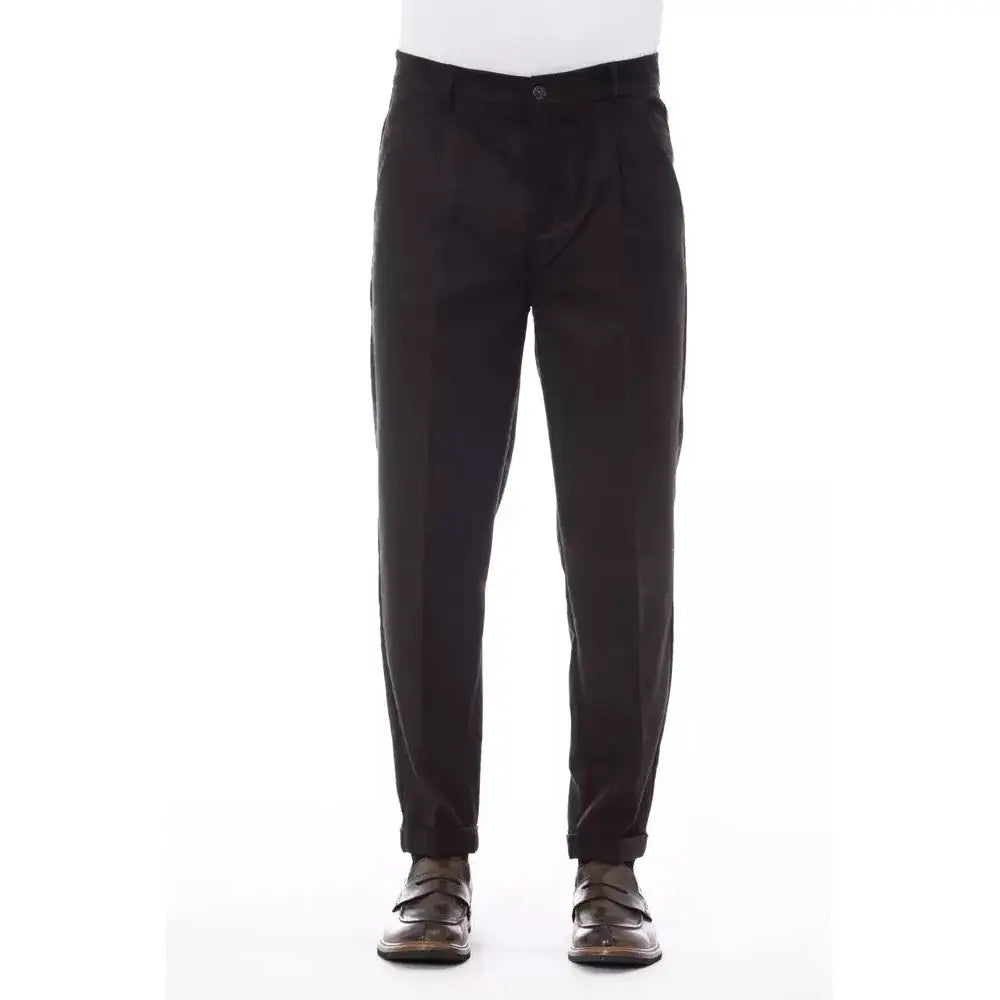 Alpha Studio Brown Wool Men Pant
